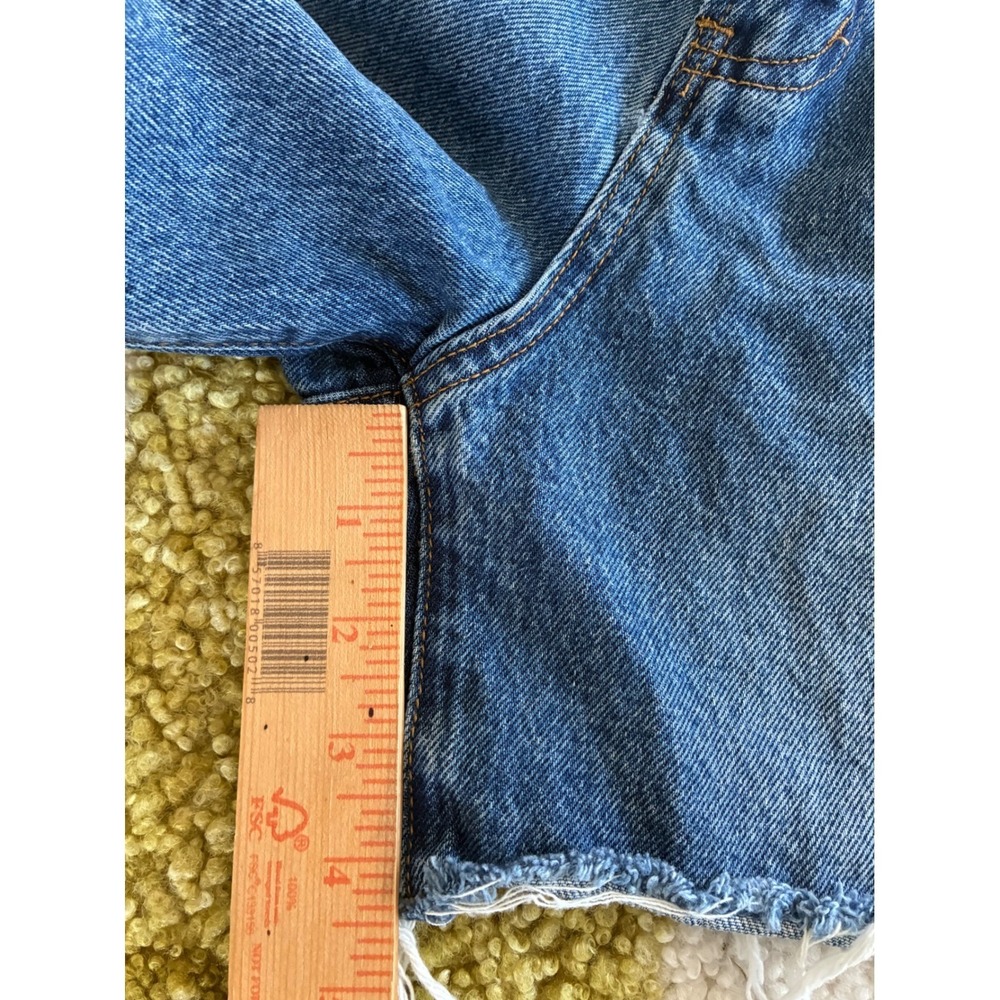 Princess Polly High Waisted Distressed Denim Shorts Medium Wash Blue Size 4 US - Picture 3 of 7